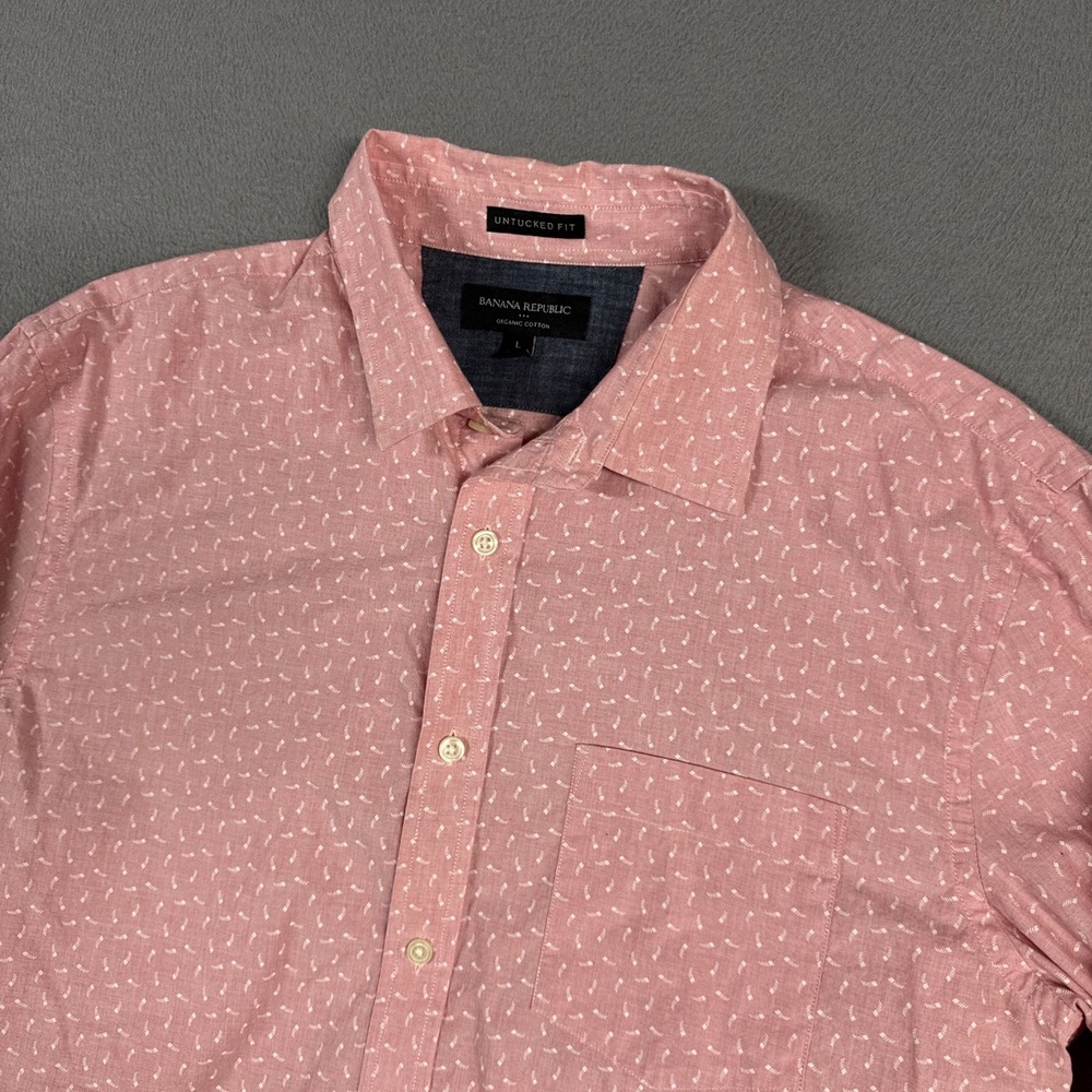 Banana Republic Shirt Mens Large Pink Orange Slim Untucked Fit Organic Cotton